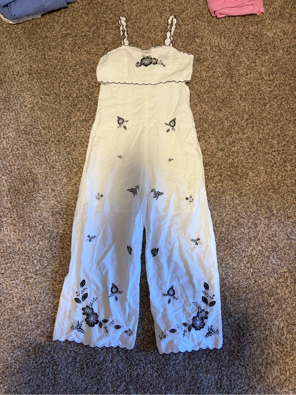 Zara white Floral Embroidered Romper